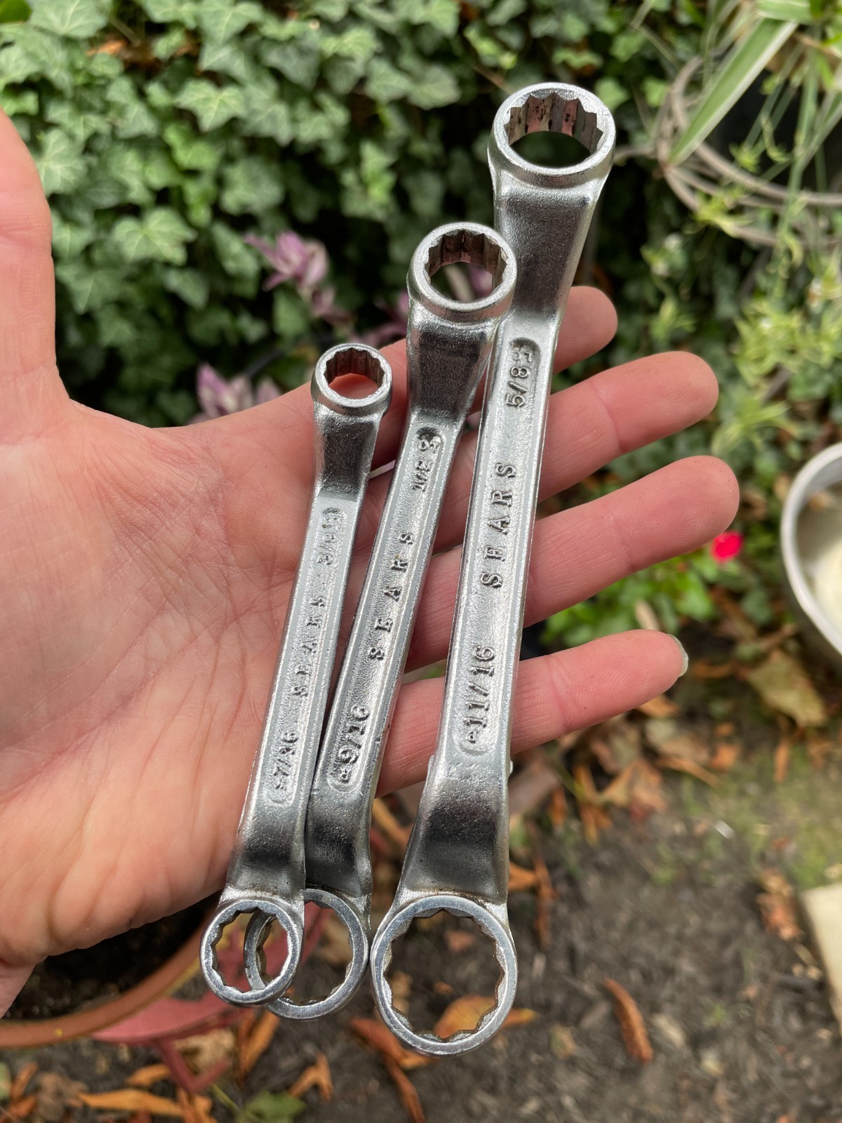 3 VTG SEARS Offset Double Box End Wrench Set 1/2 3/8 5/8 7/8 9/16 7/16 1/16 lock