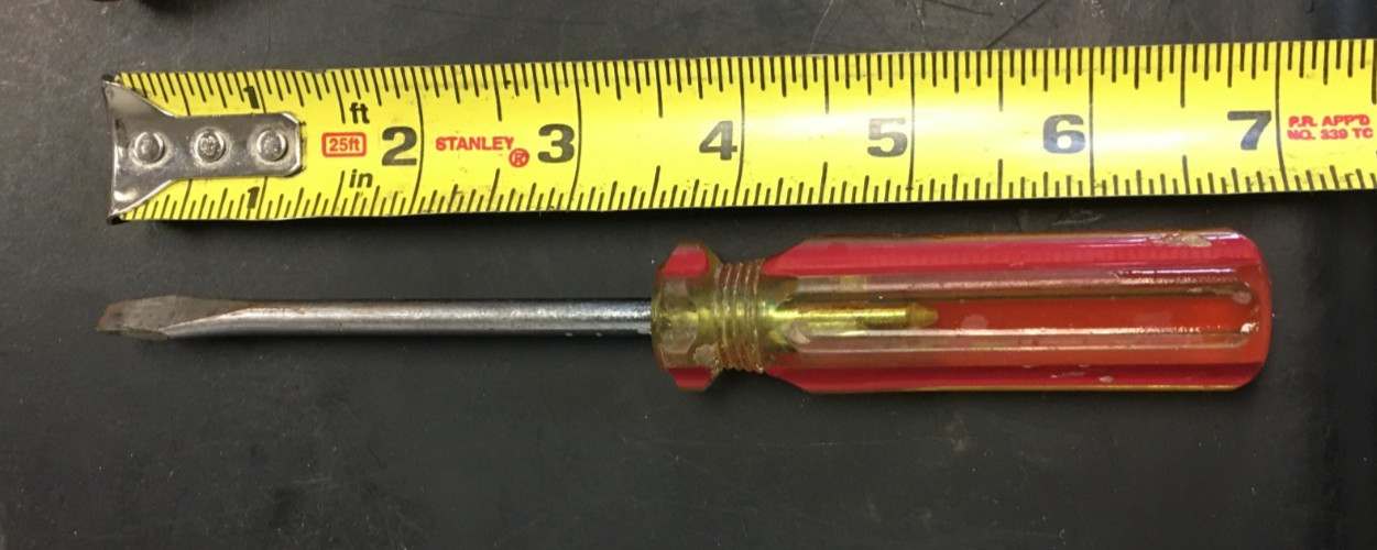 FLAT HEAD SCREW DRIVER, 6″ LONG, 1/4″ WORKING EDGE, AMBER RED PLASTIC HANDLE