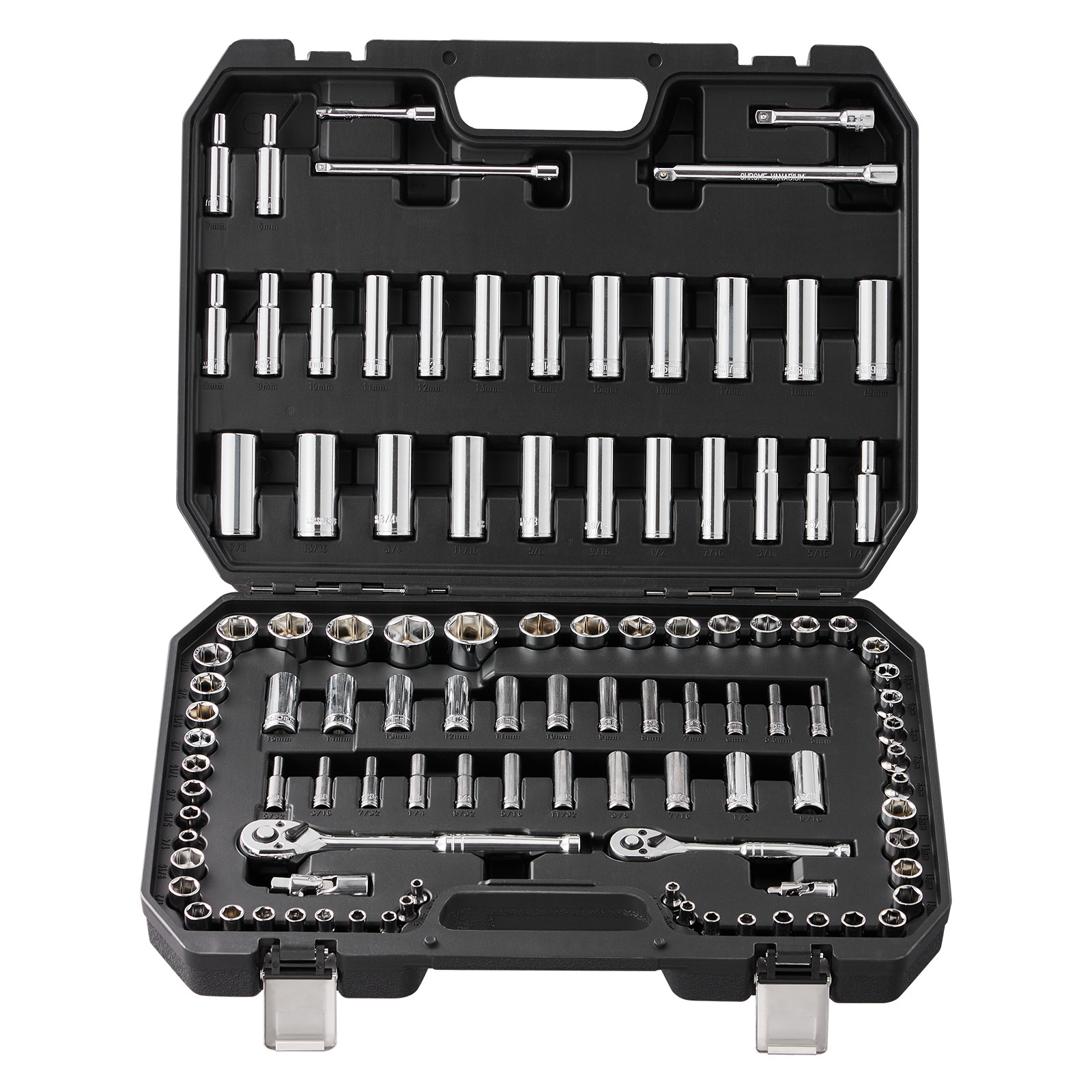 VEVOR 106 Pcs Socket Set 1/4in 3/8in Drive Socket and Ratchet Set 6-Point Tool