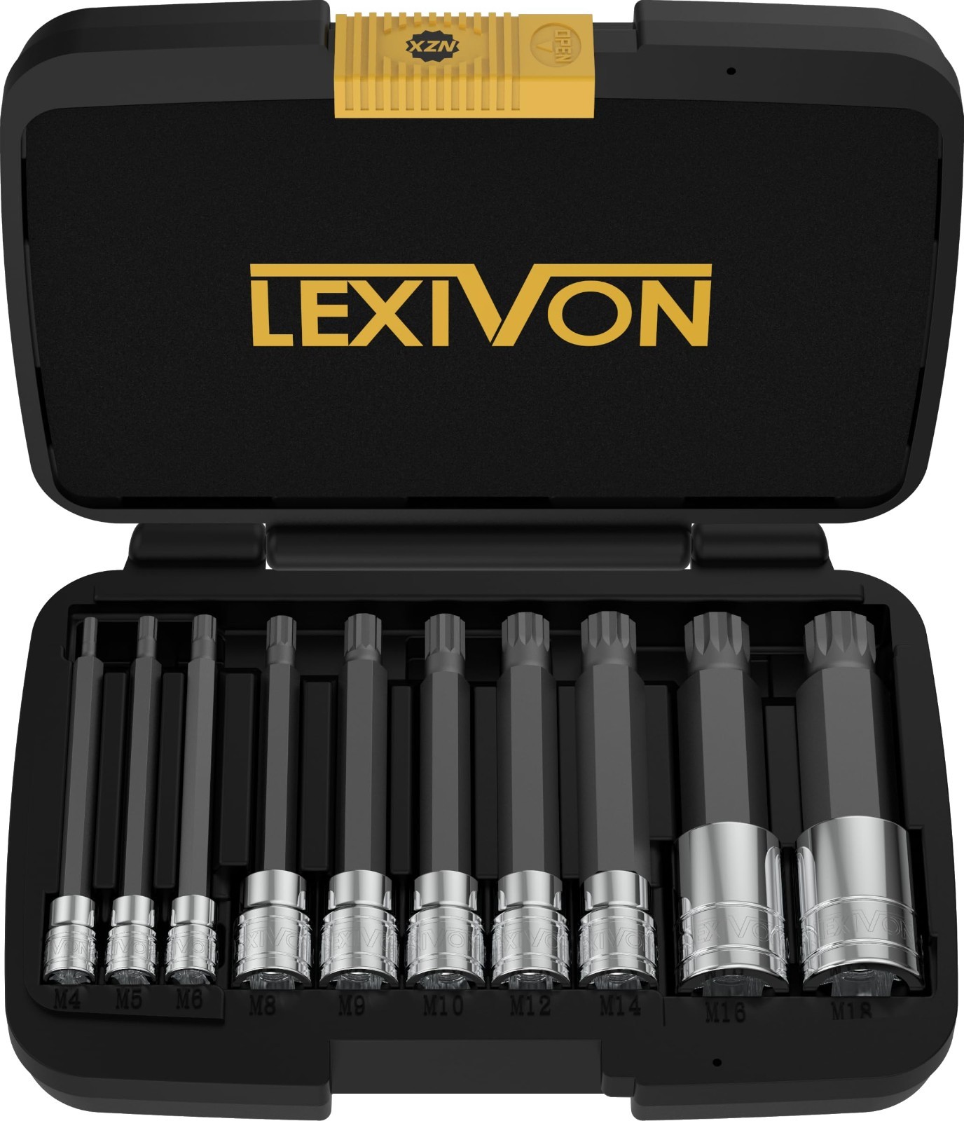 10-Piece Extra Long Triple Square Spline Bit Socket Set | M4-M18 | Premium S2 St