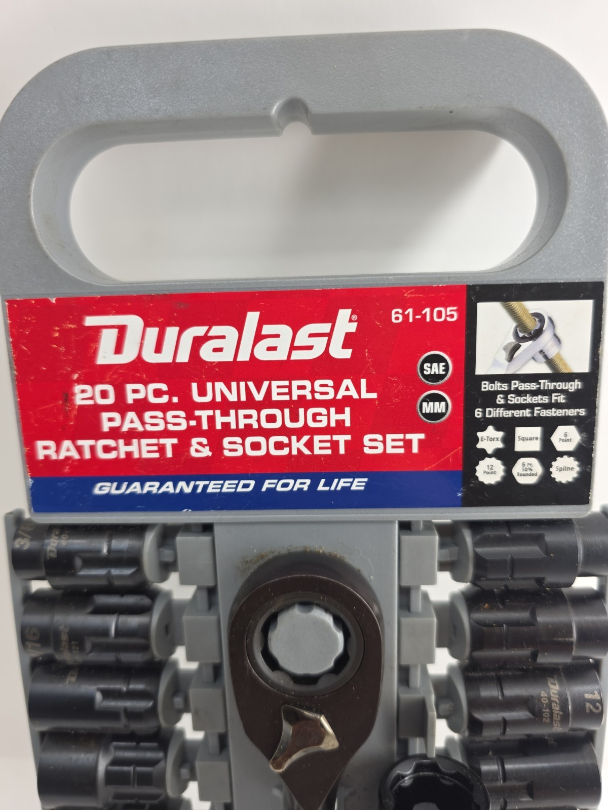 Duralast 61-105 20m pc universal pass-thru ratchet and socket set sae and metric