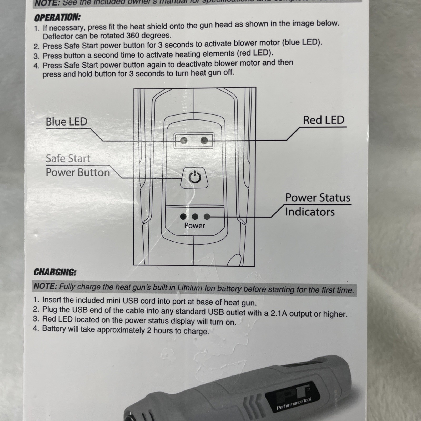New Performance Tool Rechargeable Mini Heat Gun 600 Degree Temp w/Shield #W2082
