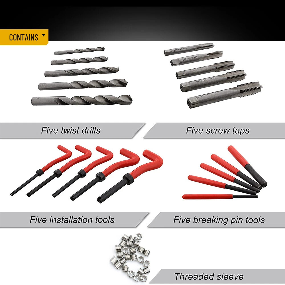 M5 M6 M8 M10 M12 Helicoil Thread Repair 131Pcs Kit & Metric Rethreading Tool Kit