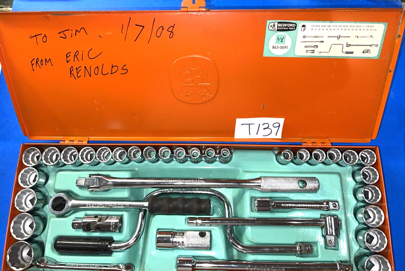 BEDFORD SHEFFIELD TOOLS NEW 1/2 DRIVE 37 PIECE GENERAL SERVICE SET IN RED BOX