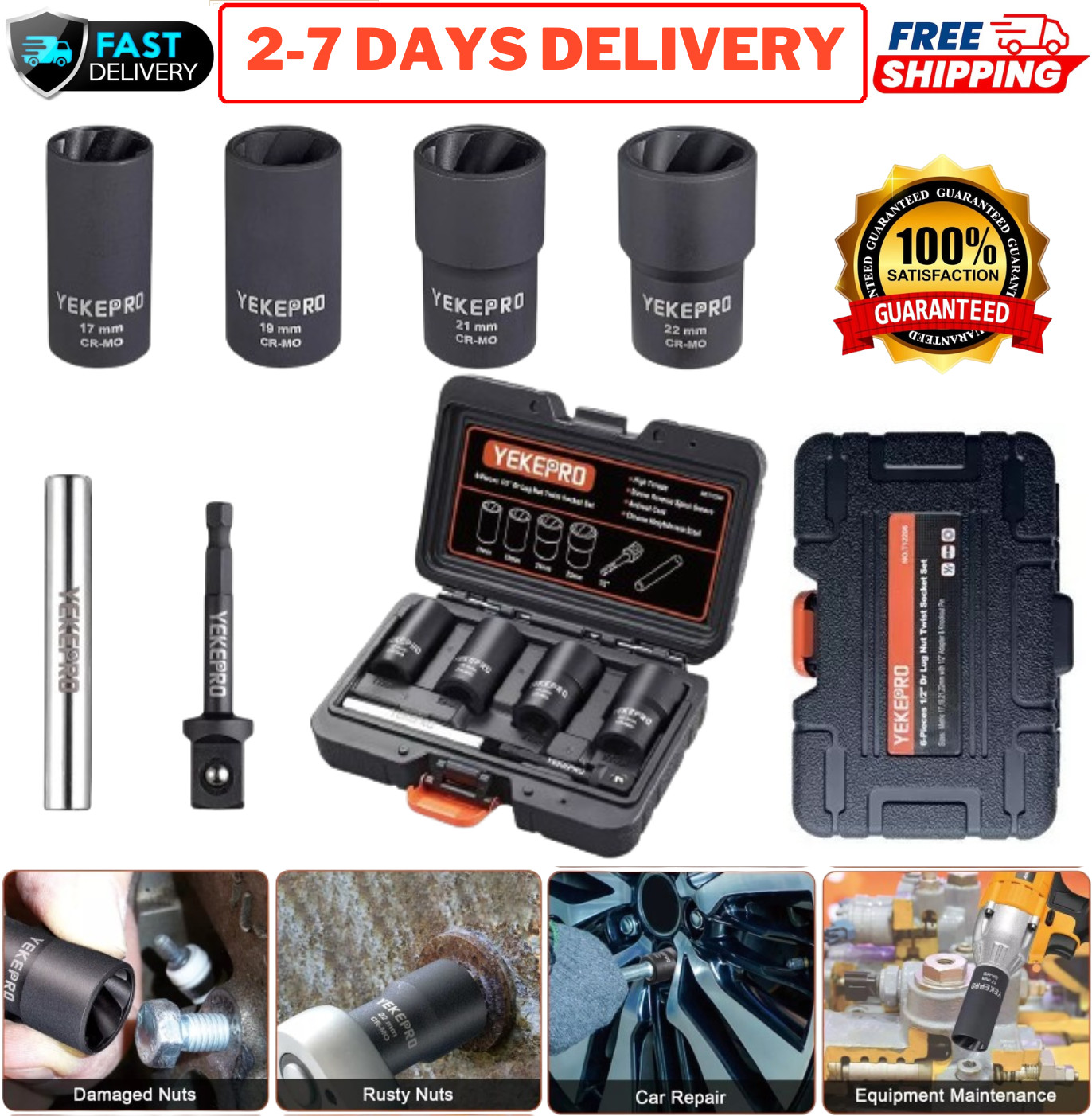 Wheel Lug Nut Remover Kit Remove Locked Nuts Damaged Bolt Extractor Twist Socket