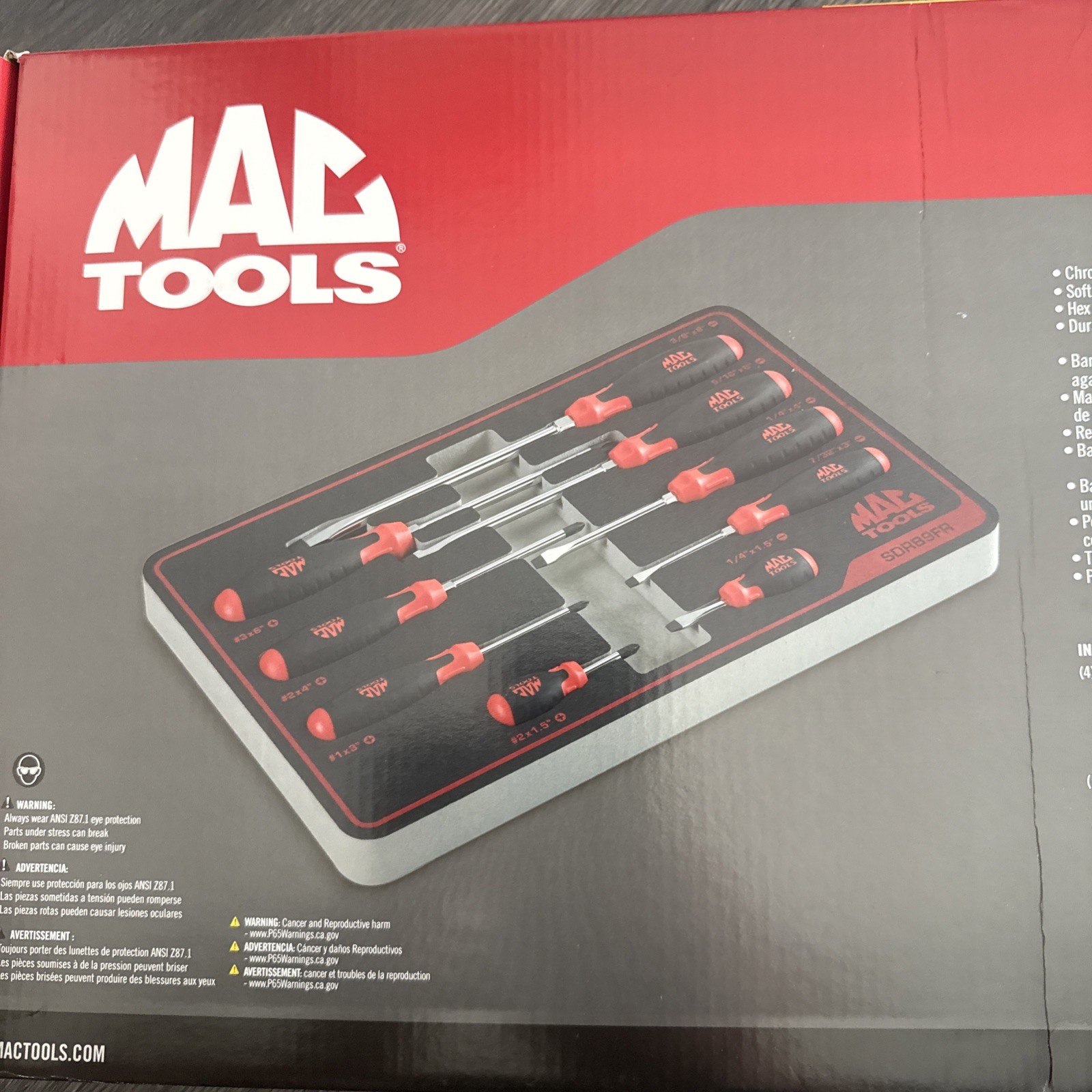 BRAND NEW Mac Tools 9pc Screwdriver Set SDRB9FR (RED)