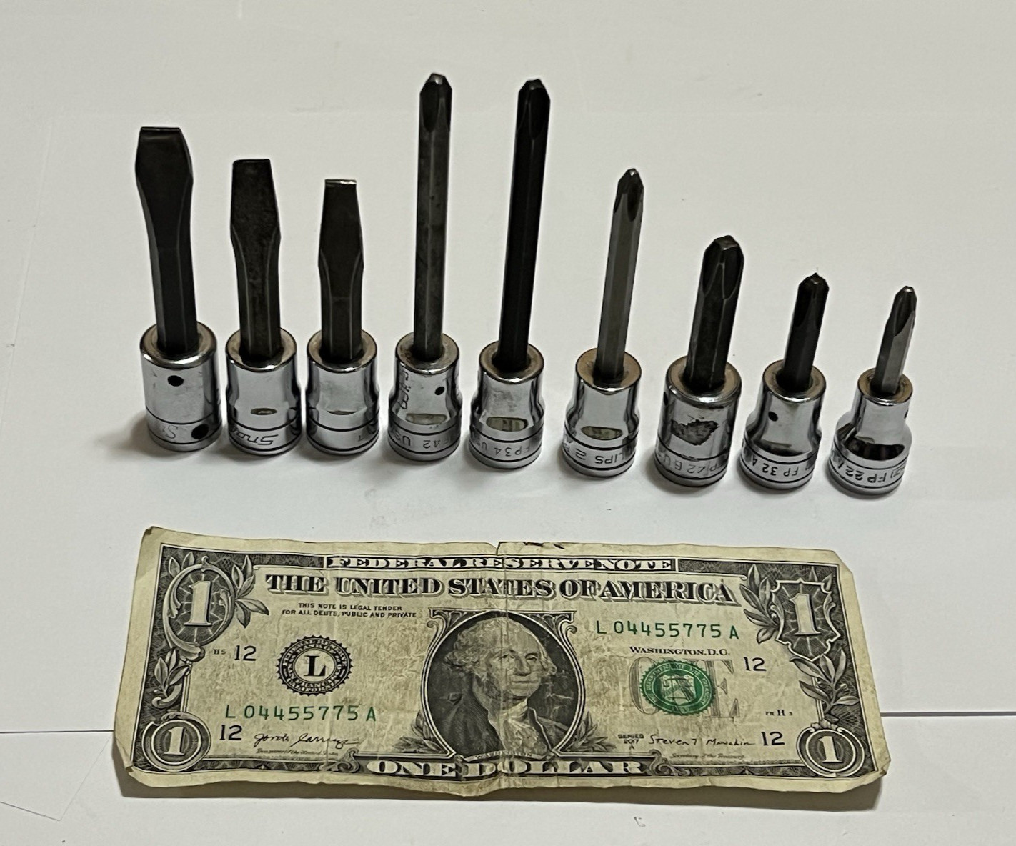 Snap On 3/8 Drive Drag Link Flat Tip and Phillips Socket Driver Set 9 pc USA