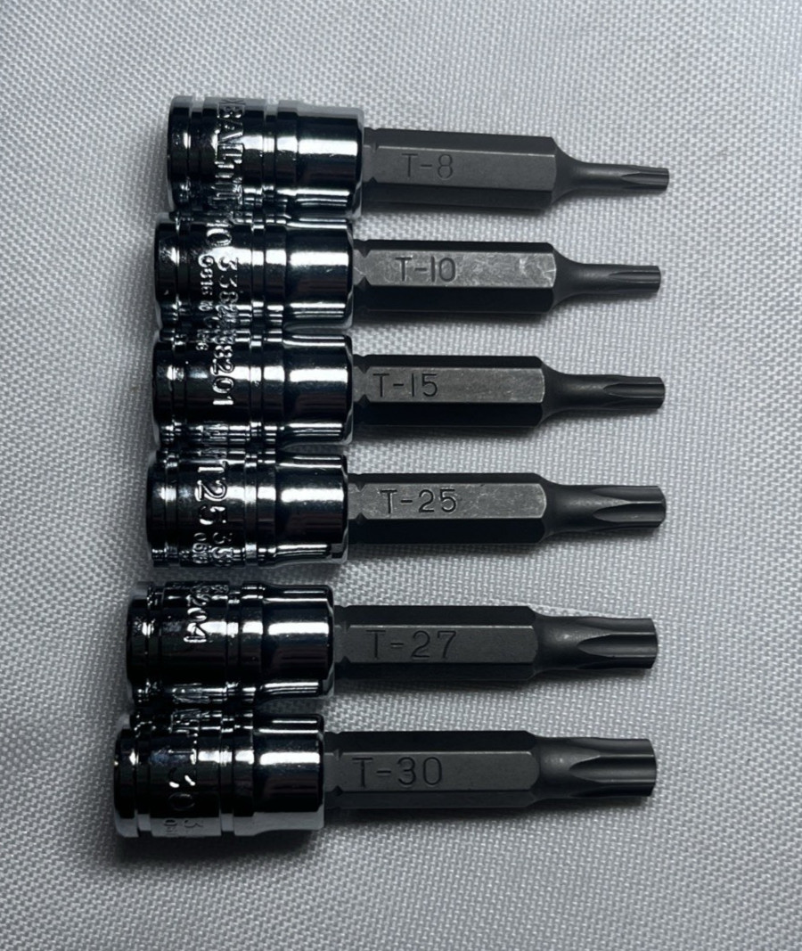 6pk Kobalt Torx Bit Sockets 1/4” Drive Star Bit T8, T10, T15, T25, T27, T30 Lot
