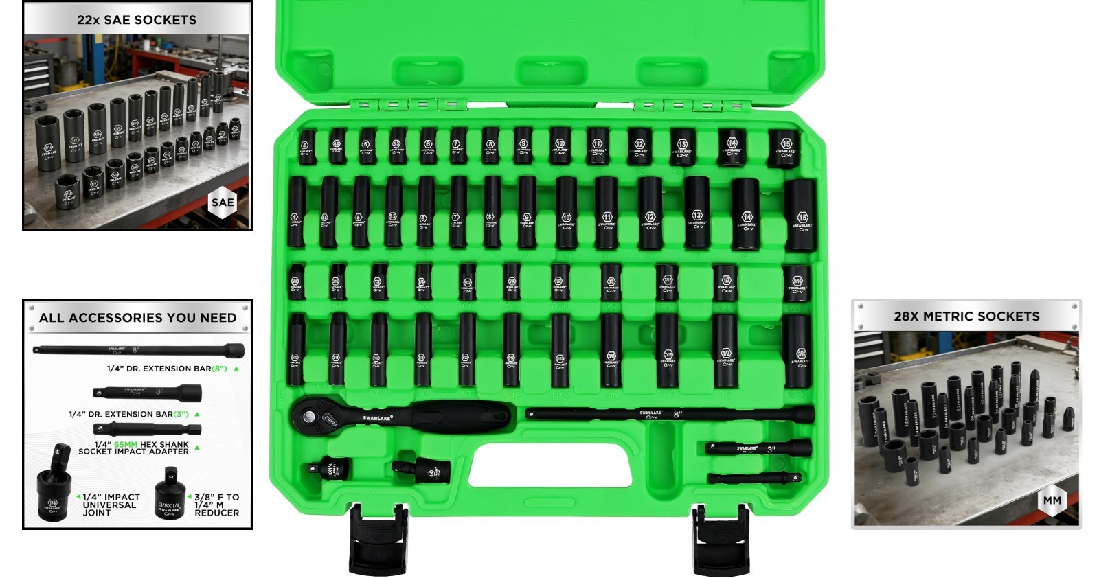 56-Piece Comprehensive 1/4″ Drive Socket Set in Professional Quality Cr-V Steel