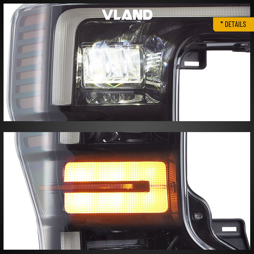 A Pair Black Full LED Headlights Fit Halogen 2020-2022 Ford F250 F350 Super Duty
