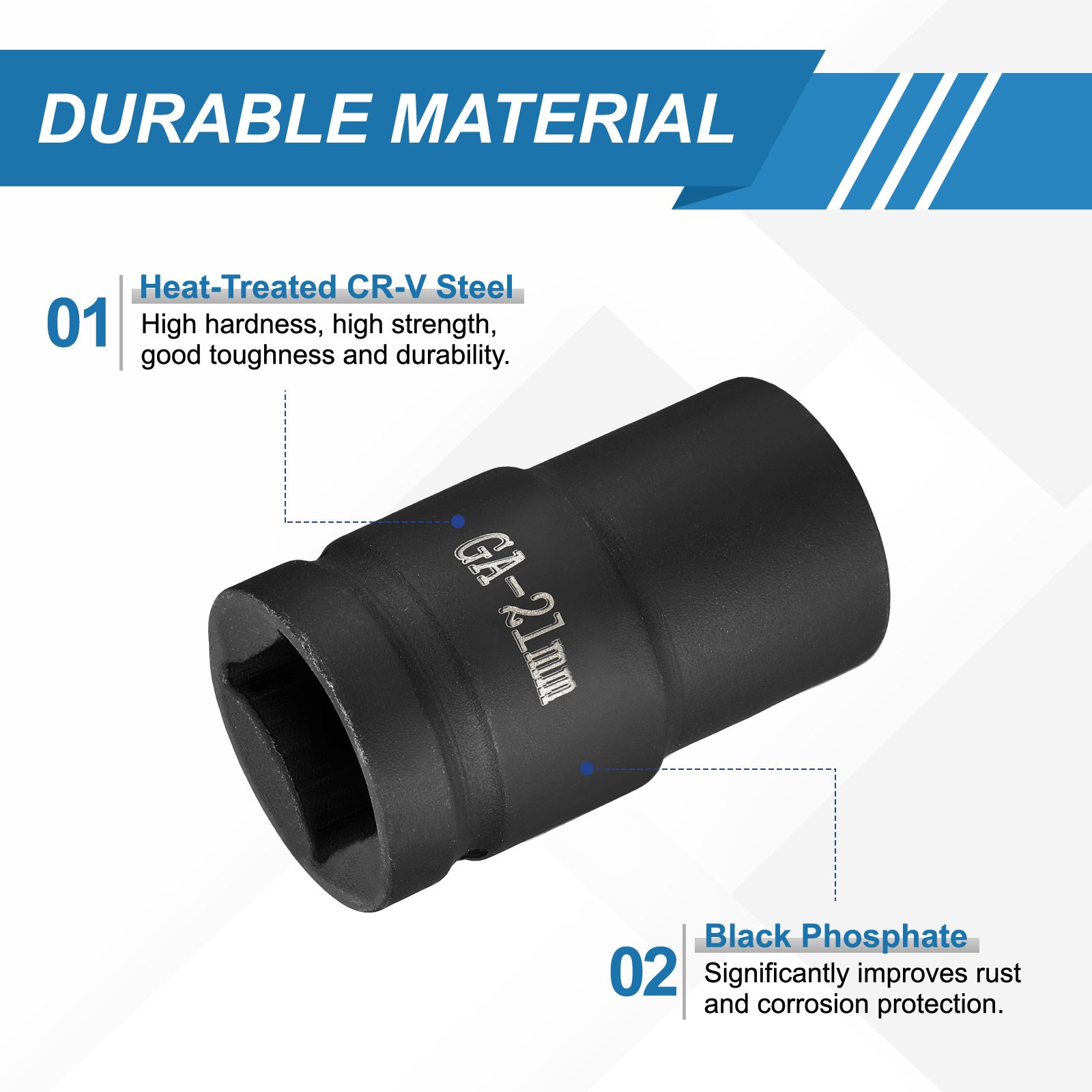 2pcs 1 Inch Drive 21mm 6 Point Impact Socket Chromium Vanadium Steel