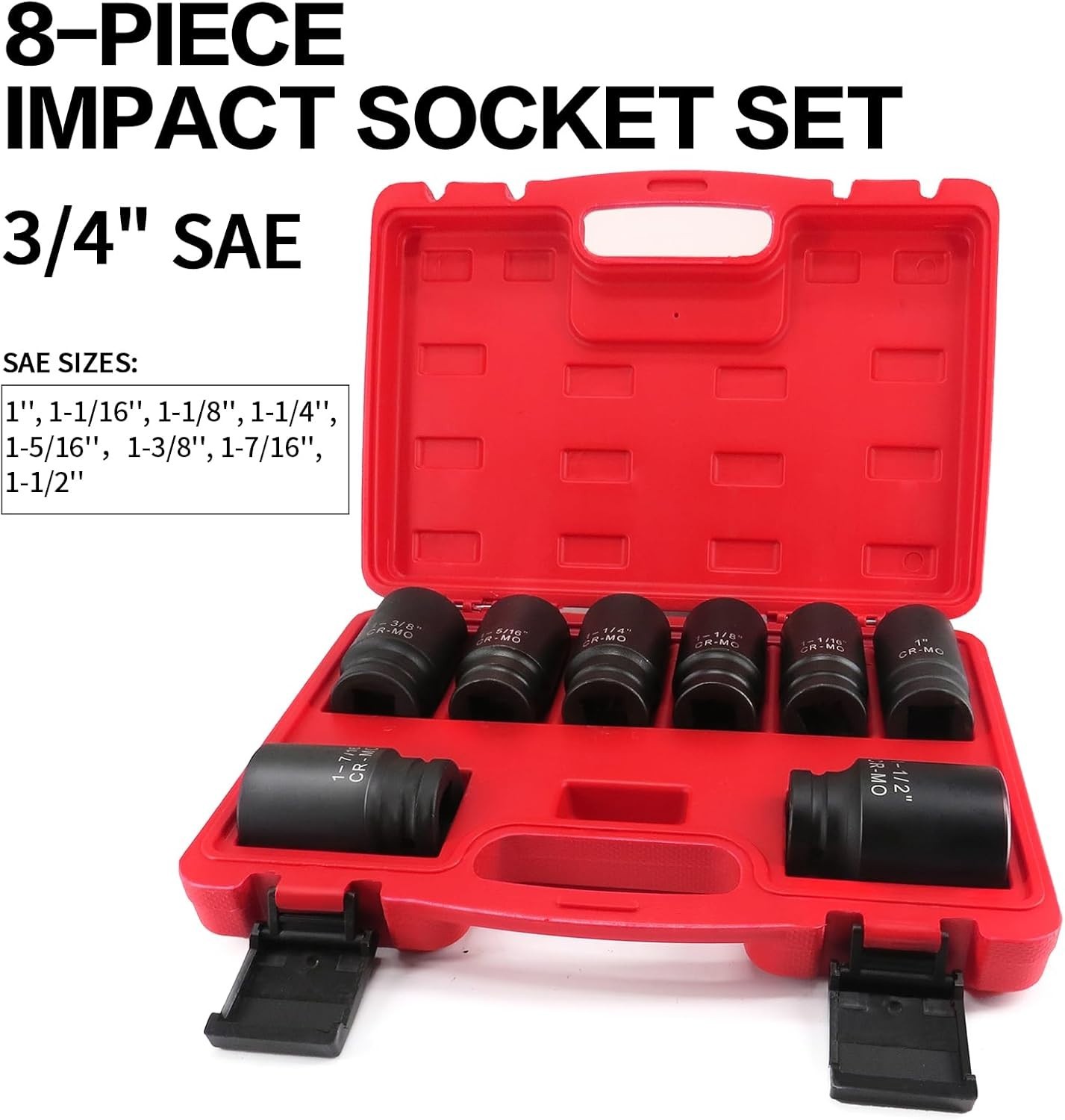 3/4 Inch Drive Deep Impact Socket Set,6-Point,SAE1″to 1-1/2″,8 Pcs,Cr-Mo.Heav…