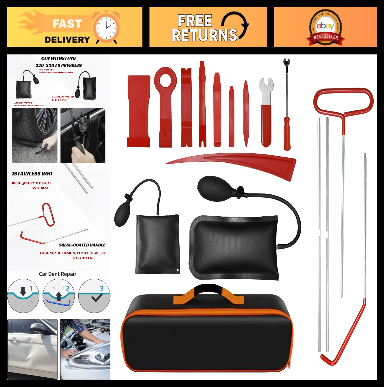 17 PCS Stainless Steel 5th Wheel Pin Puller Set, 68″ Pull Hook & J-Hook, Versati