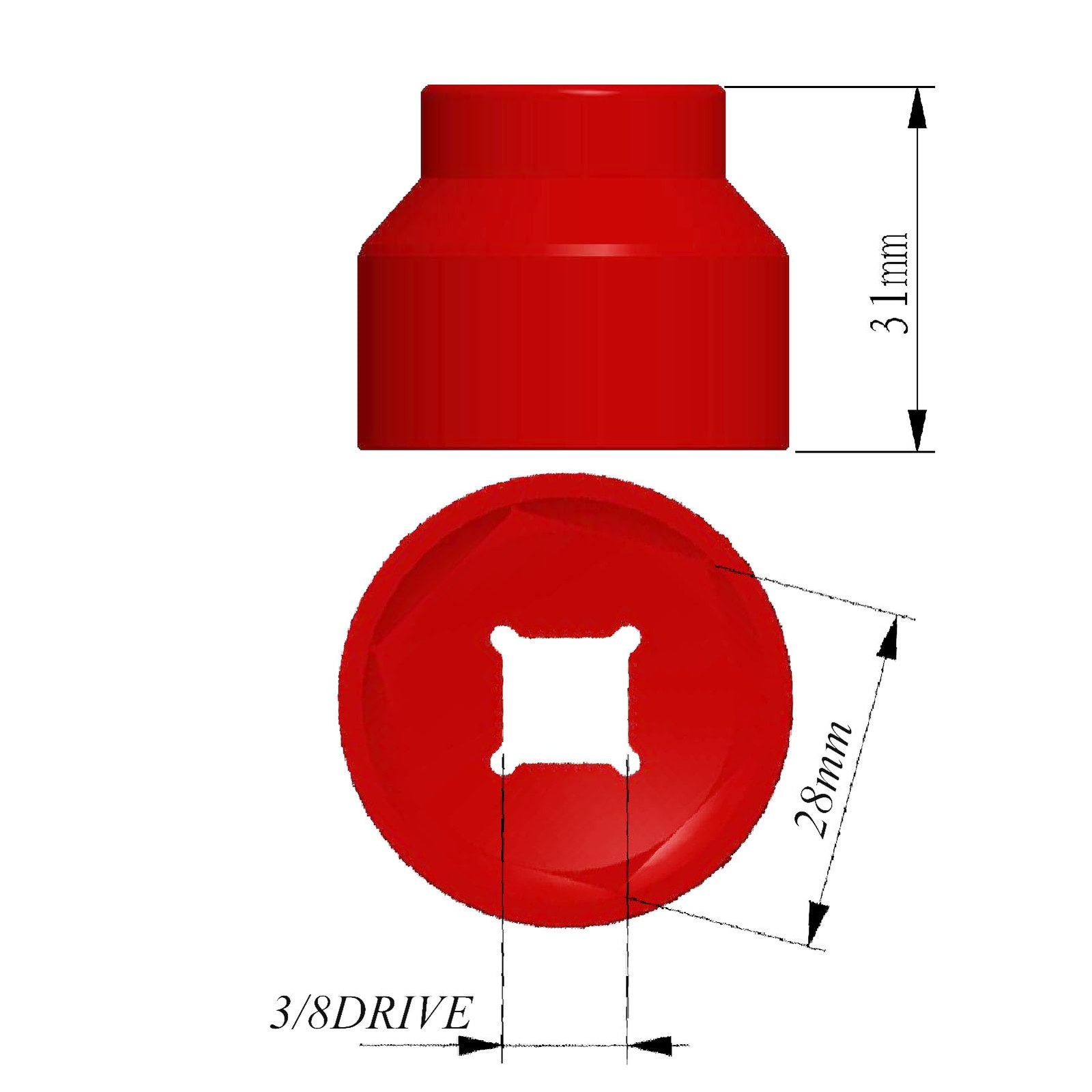 28mm fuel filter Socket Cummins tools 3/8 drive for Dodge Ram 6. 7L 28mm, Red