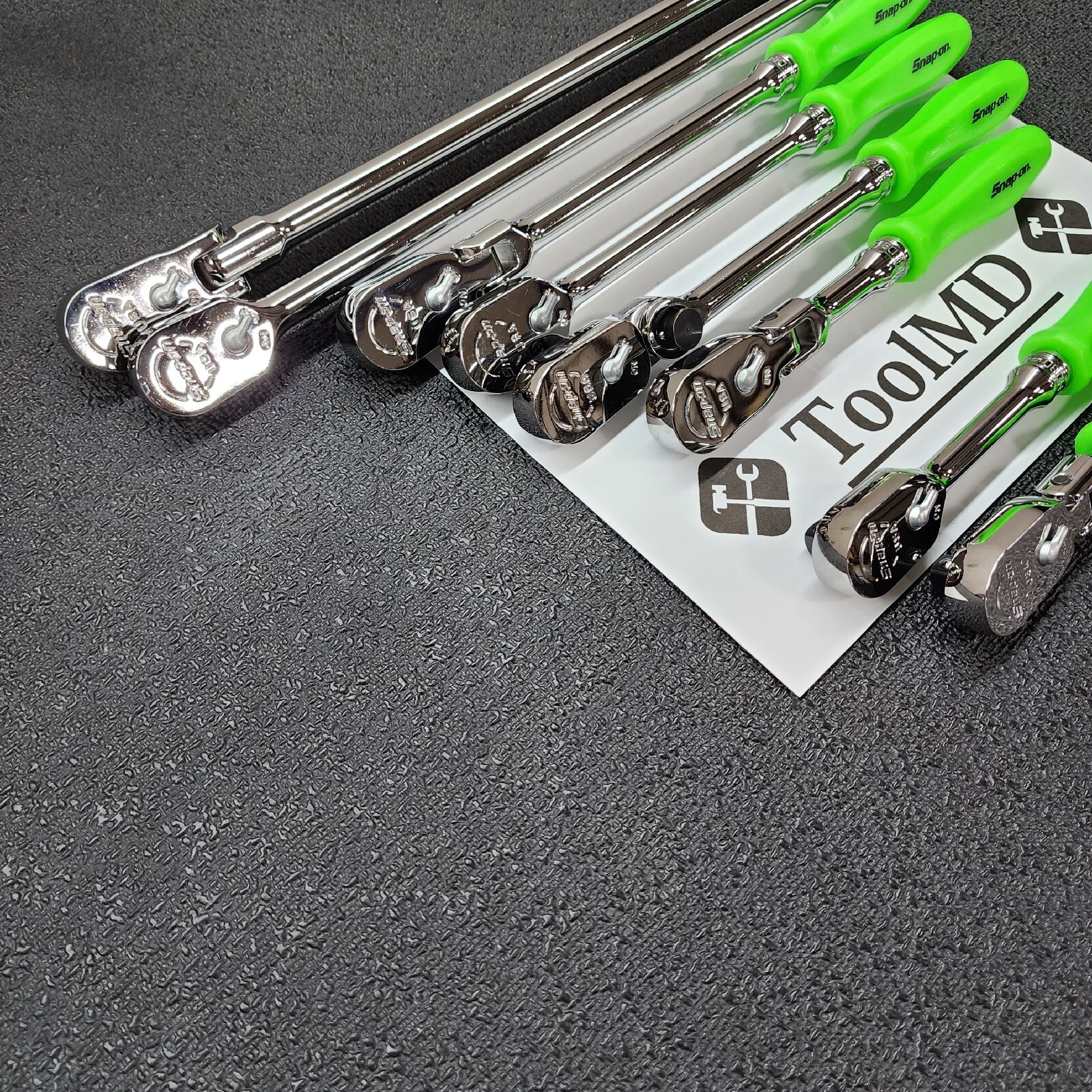 Snap-on Tools NEW 8pc GREEN Hard Handle 3/8″ Drv. Fixed & Flex-Head Ratchet Set
