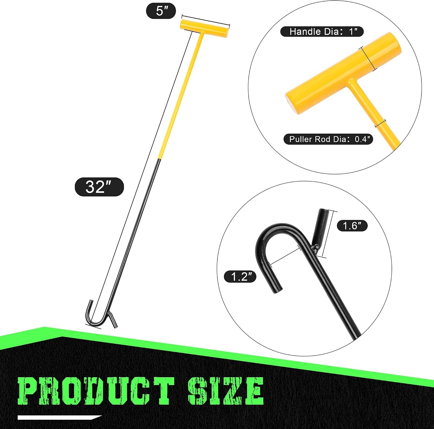 5th Wheel Pin Puller, 2 Pack, 32 Solid Steel Chrome Plated w/Hook, Yellow Black