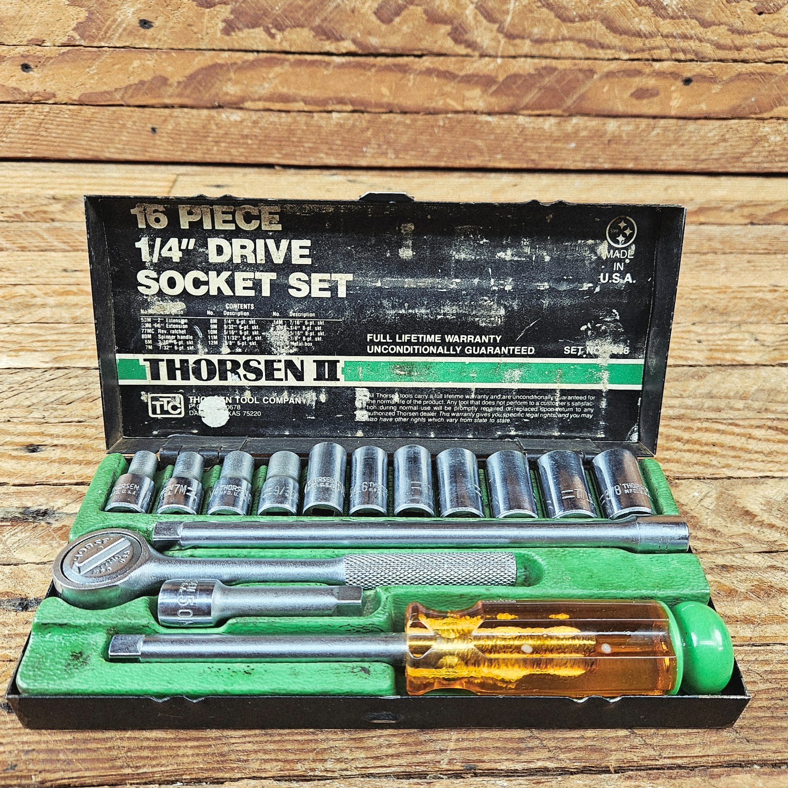 Made in USA Thorsen 1/4″ Drive 16 Piece 77MC Ratchet Socket Set in Metal Box