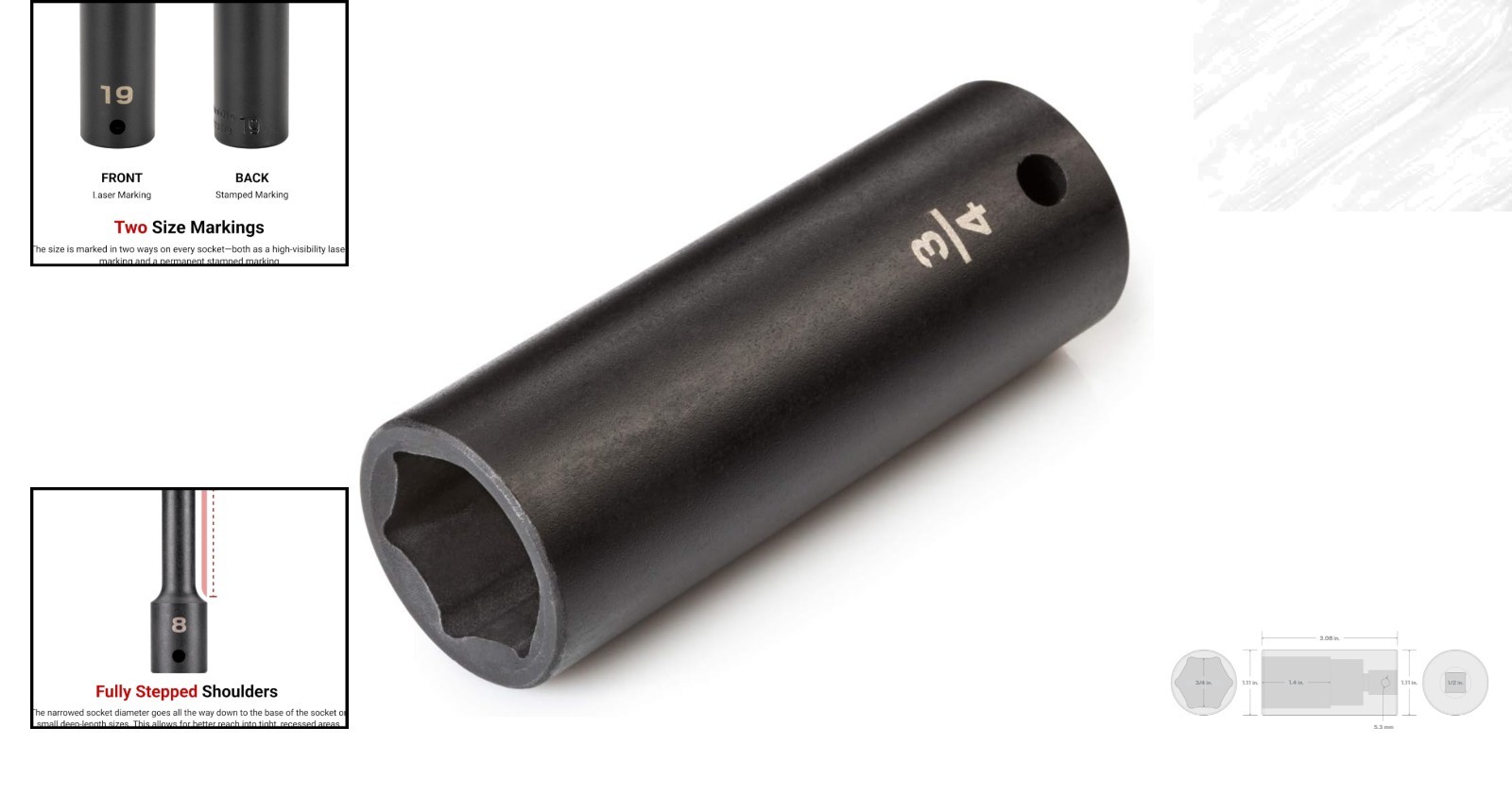 Tekton 1/2 Inch Drive x 3/4 Inch Deep 6-Point Impact Socket – High Durability