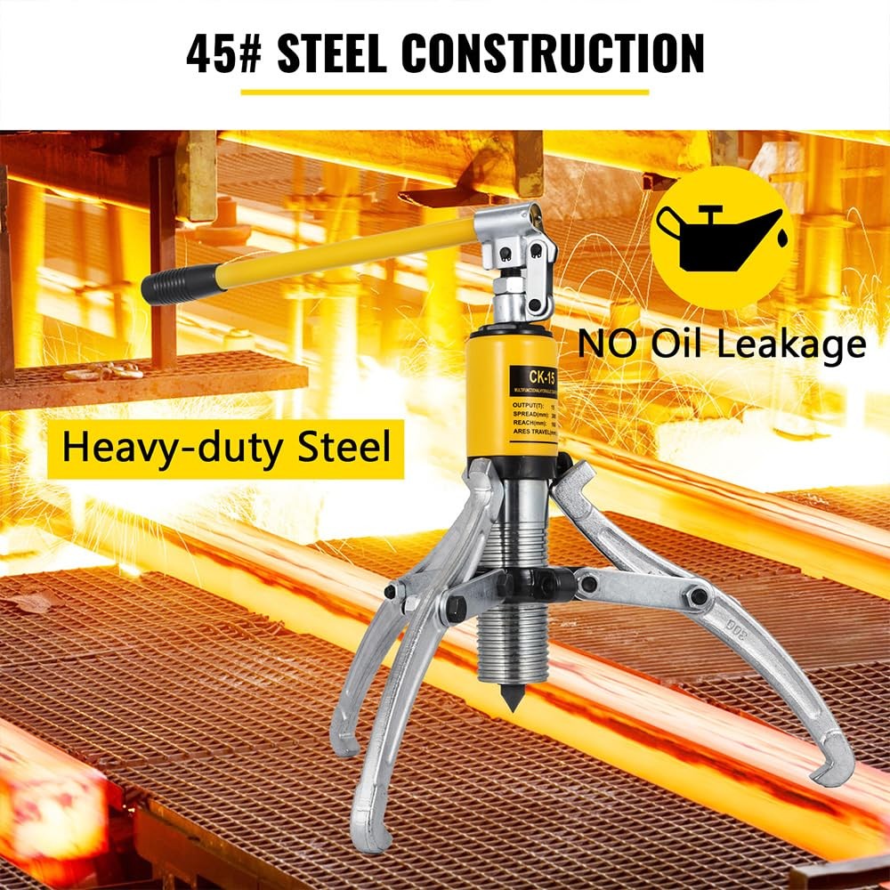 VEVOR Hydraulic Gear Puller, 15 Ton Max. Capacity 1 Piece, Yellow