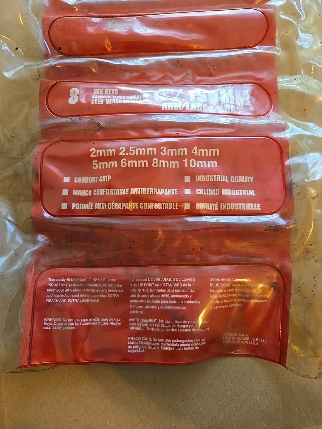 BluePoint 2MM,2.5MM,3MM,5MM,6MM,8MM,10MM Metric T Hex Key Driver Set MISSING 4MM