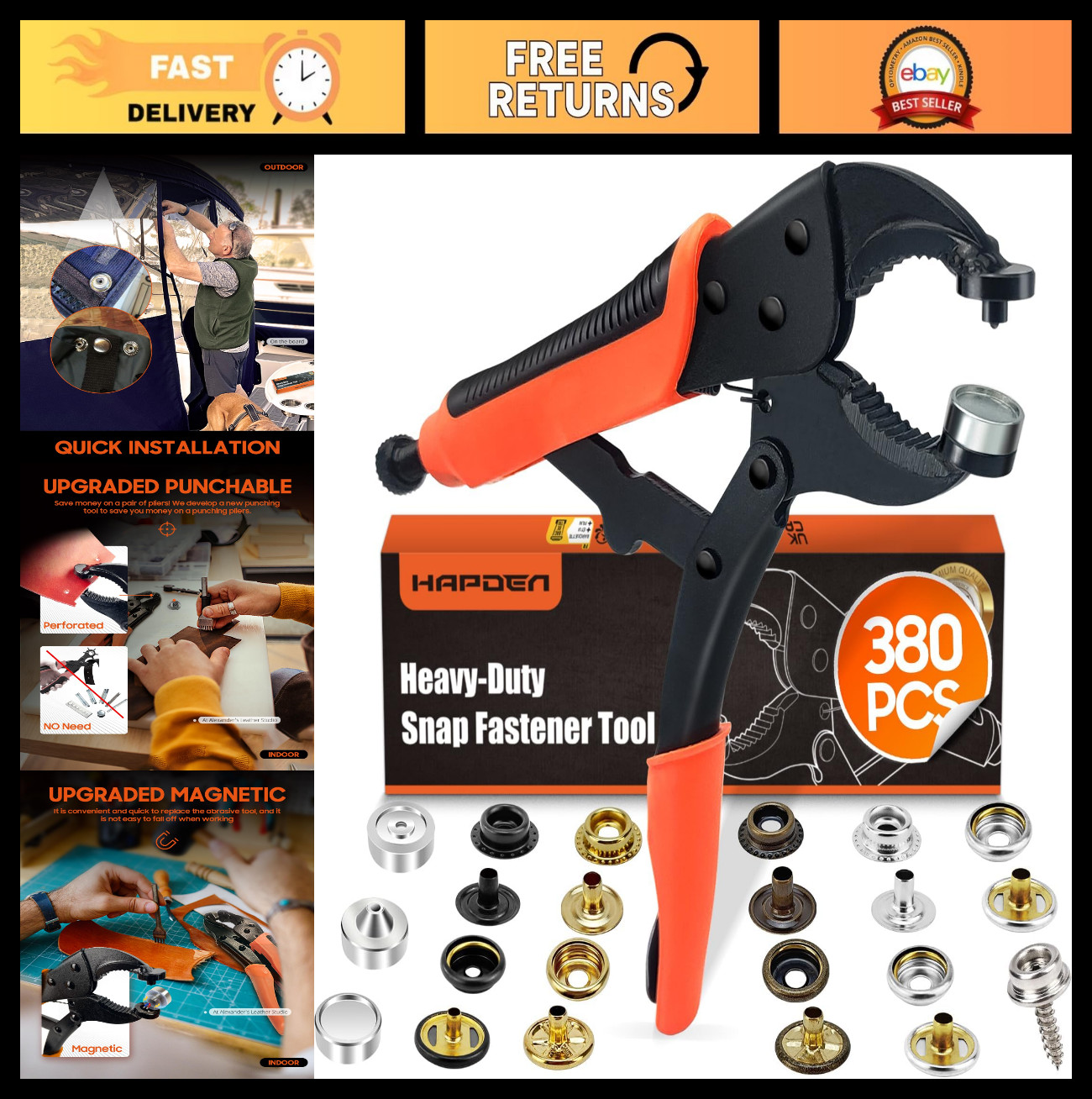 Heavy Duty Snap Fastener Tool Kit – 100 Sets Colorful Boat Cover Snaps & Repair