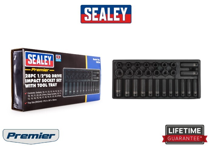 Sealey 28pc 1/2″ Impact Sockets Standard + Deep10-27mm Lifetime Guarantee TBT24