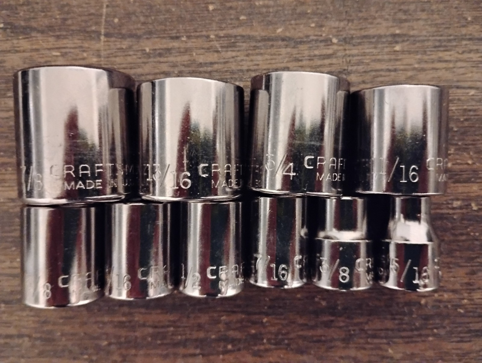 Set of 10 Craftsman 6-point shallow sockets 5/16″ – 7/8″, 3/8” drive, G2 Series