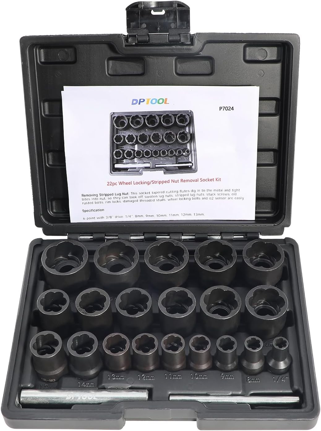 22 Piece Bolt Nut Extractor Set, 1/2″ and 3/8″ Drive Impact Lug Nut Remover S…