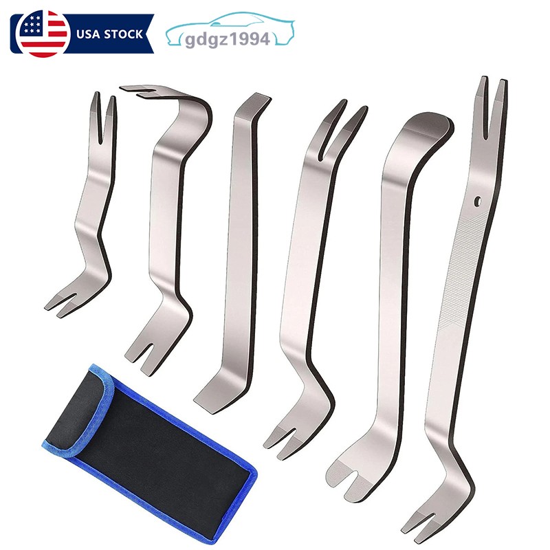 6PC Stainless Car Trim Removal Pry Tool Kit Door Panel Dash Fastener Repair Set