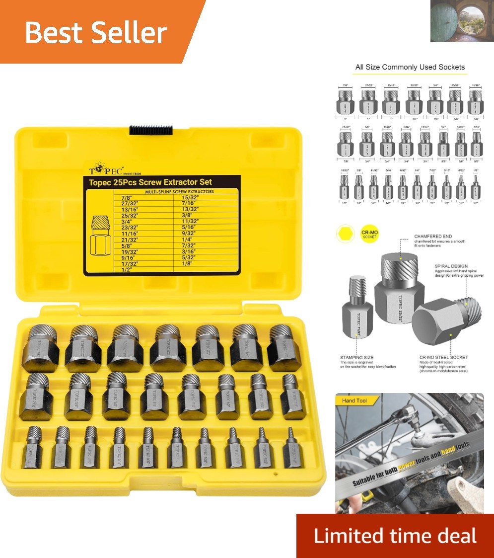 High-Torque 25-Piece Bolt Extractor Set – Easy Out Extractor with Various Sizes