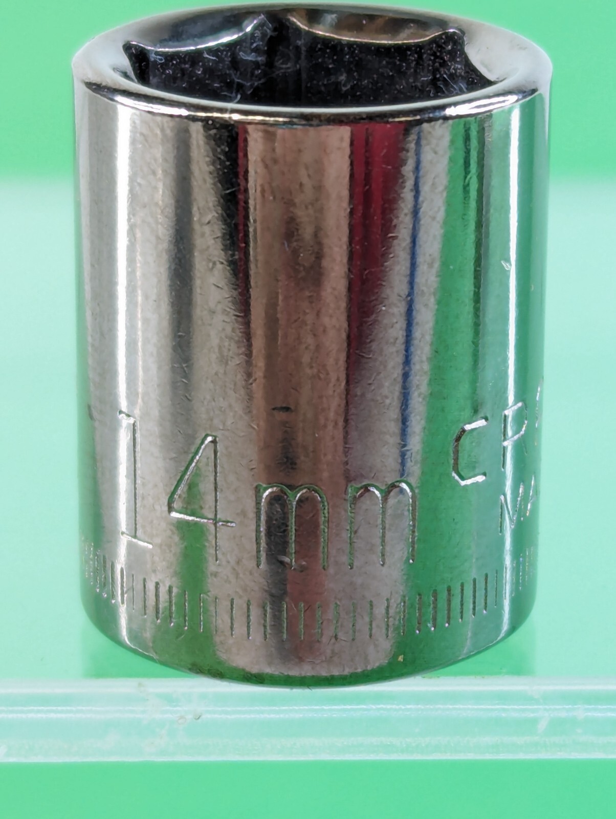 Craftsman USA 14mm 6 Point 3/8″ Drive Shallow Socket Laser Etch Easy Read 45856