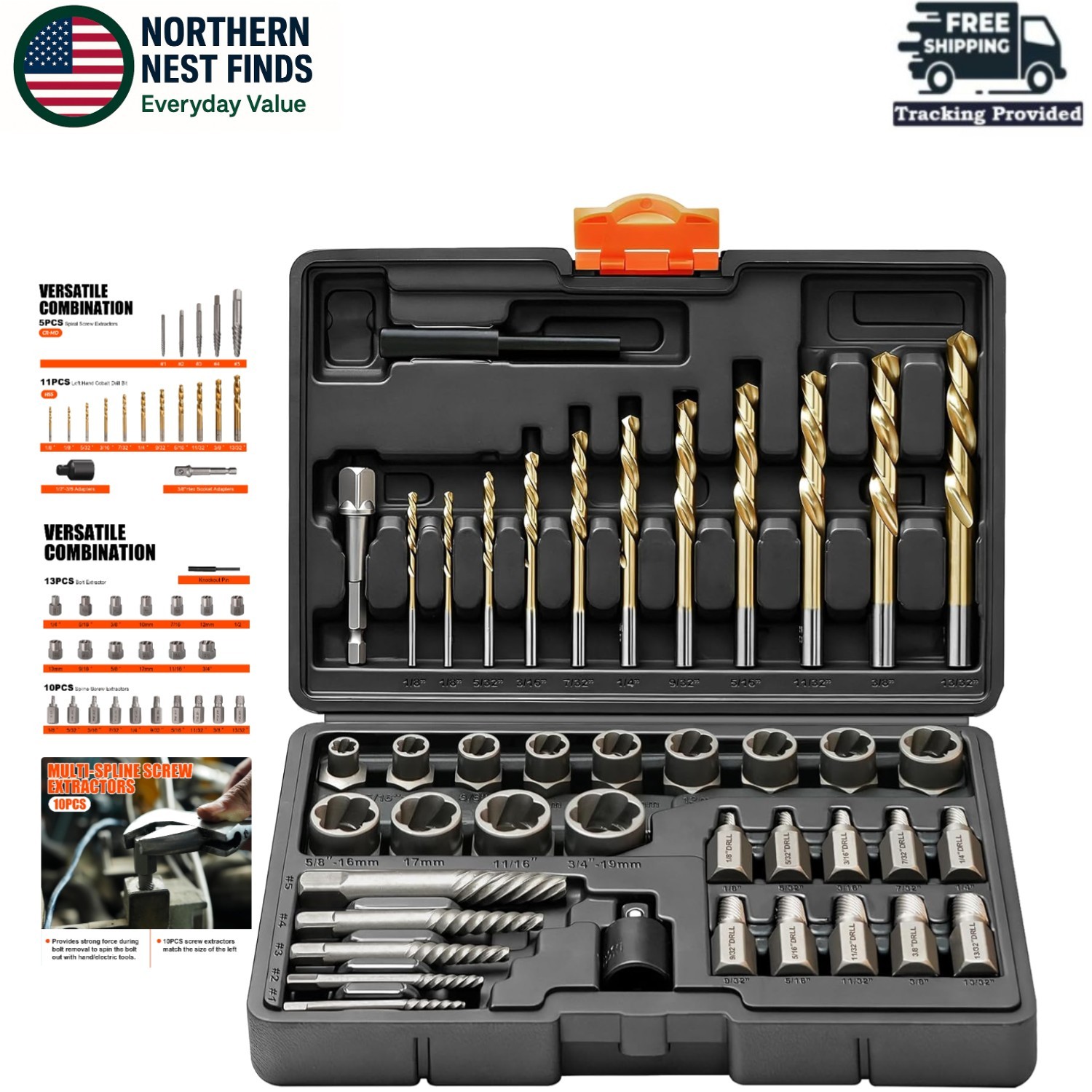 Heavy-Duty 42-Piece Bolt Extractor & Cobalt Bit Set for Stripped, Frozen Screws