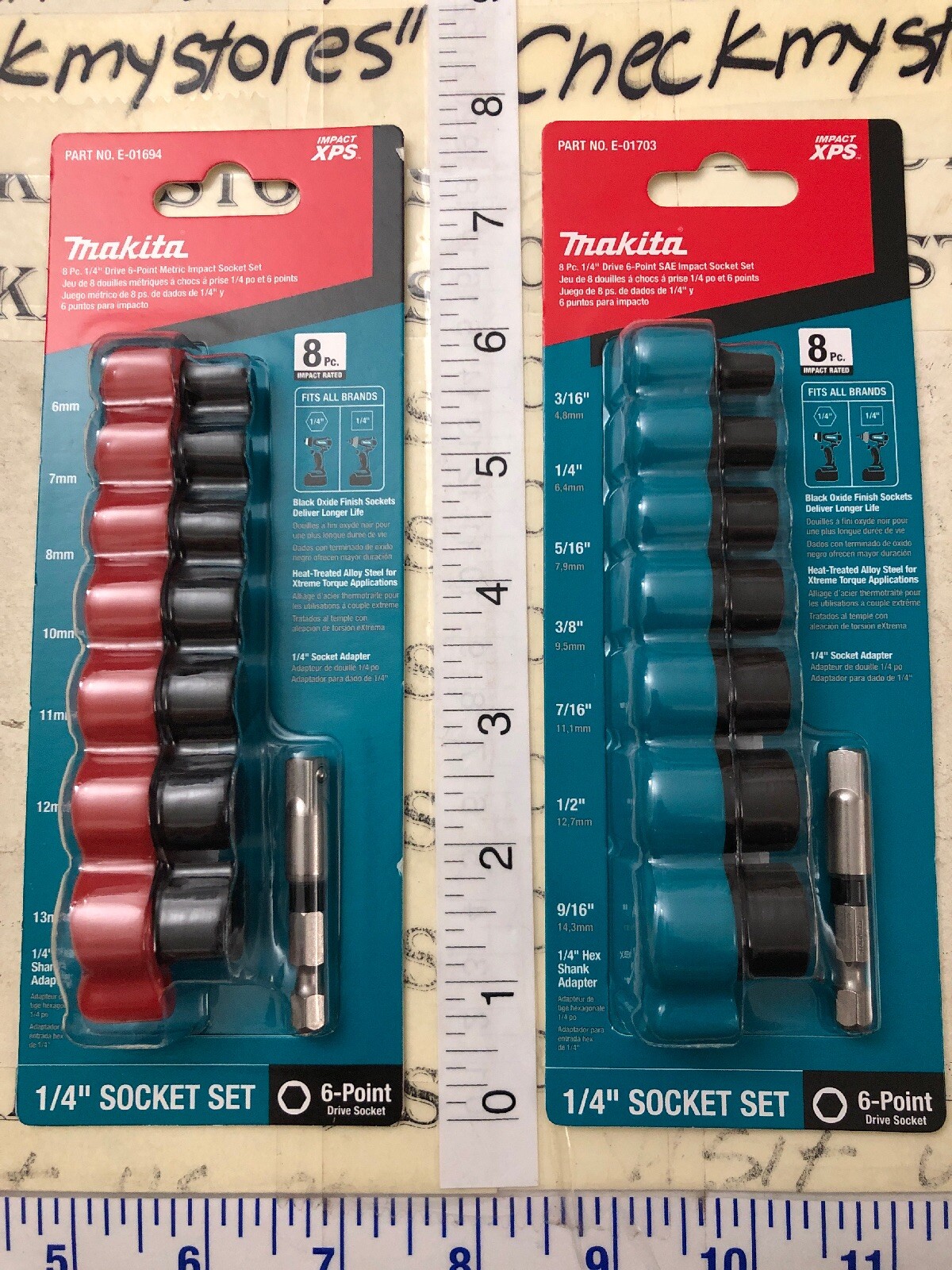 new Makita Impact Xps 1/4” Socket Set Metric+Sae 6 Point Drive Total 16 Pc.