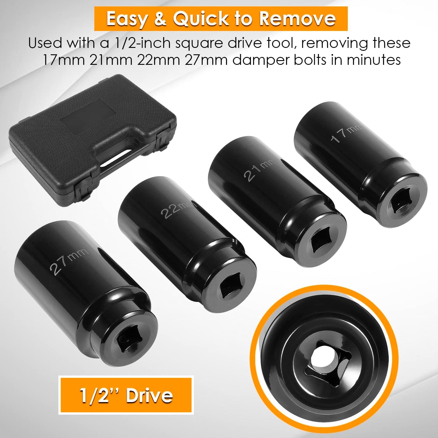 3X Power Harmonic Balancer Crank Bolt Removal Tool Socket Set 17 21 22 27mm 1/2″