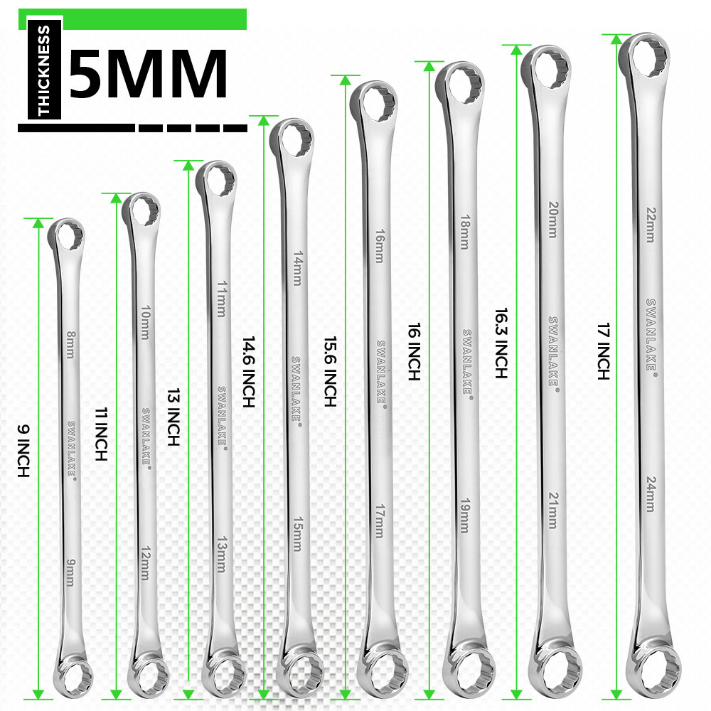 Double Box End Wrench 8 PC Metric Extra Long Aviation Spanner Universal 8-24MM
