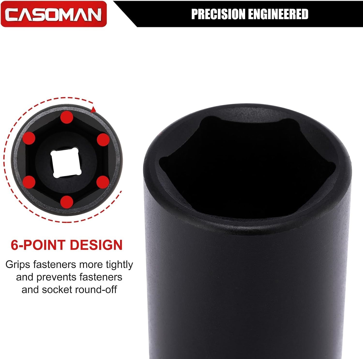 CASOMAN 1/2″ Drive x 34mm Deep Impact Socket, 6-Point, Metric, CR-MO