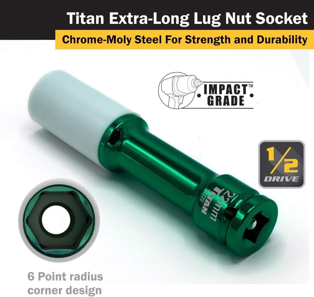 22mm Extra-Long Non-Marring Lug Nut Socket, 1/2-Inch Drive | Durable Chrome Moly