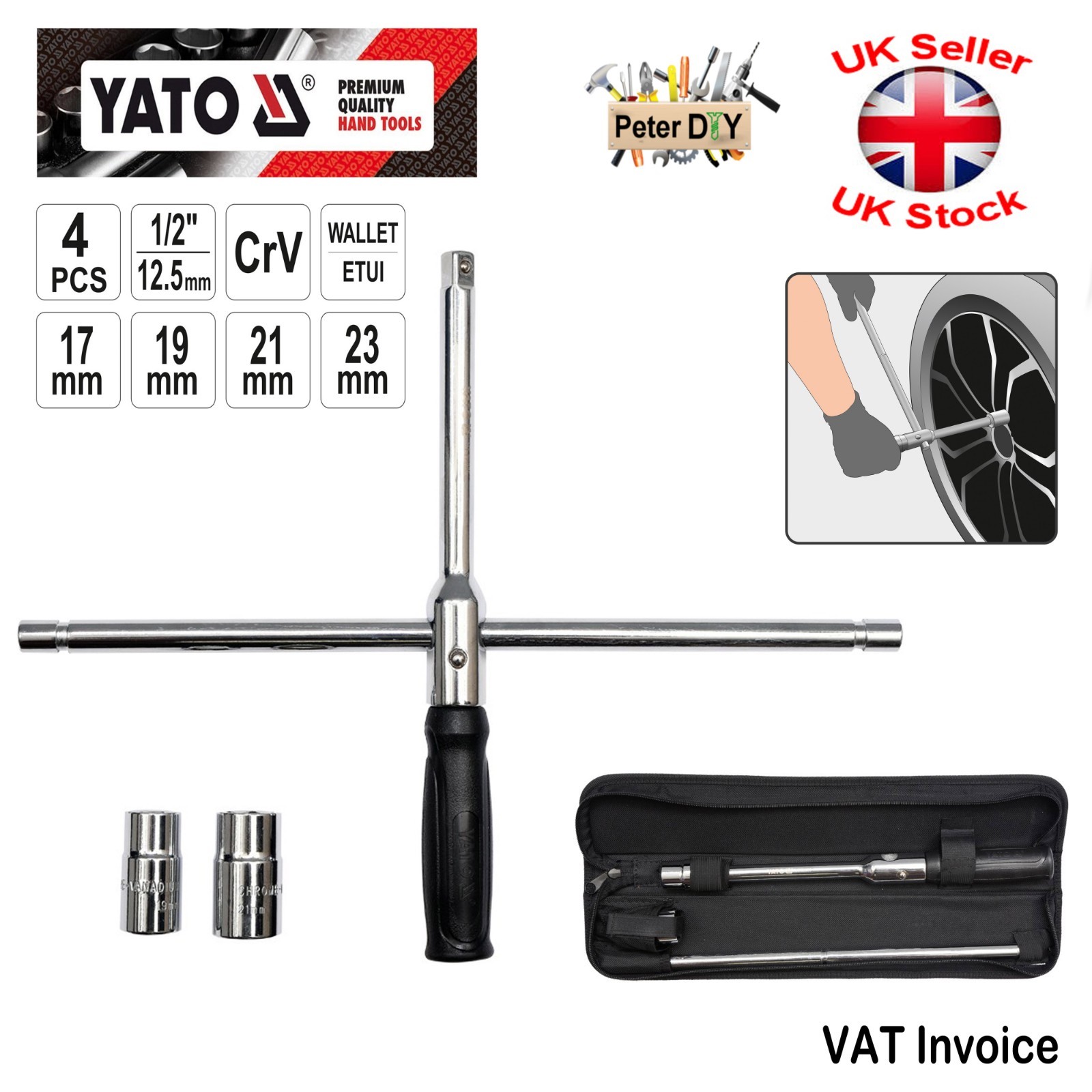 Yato Professional X-TYPE CROSS FOLDABLE FOLDED WRENCH WHEEL BRACE 17 19 21 23mm