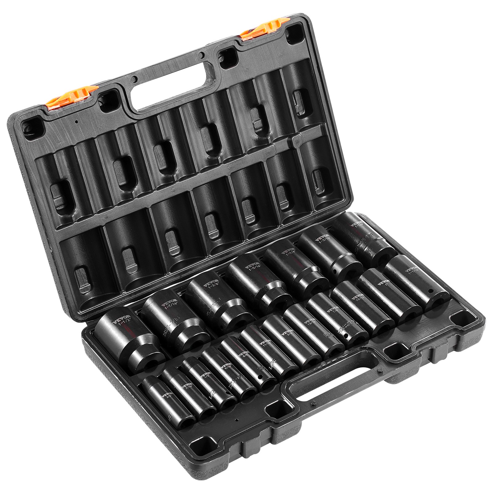 VEVOR 19 Pcs Impact Socket Set 1/2 Inch Drive 3/8 inch to 1-1/2 inch Deep Length