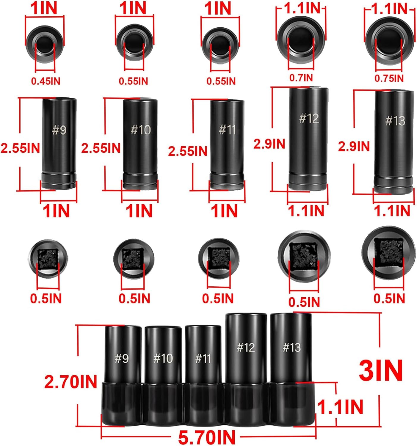 Large Tap Socket Set 71670 for 5/8″, 11/16″, 3/4″, 7/8″ & 1″ Taps 1/2″ Drive 5pc