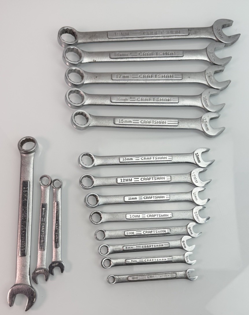 CRAFTSMAN USA 16 PIECE METRIC 12 PT COMBINATION WRENCH SET 6MM TO 19MM V VV VA