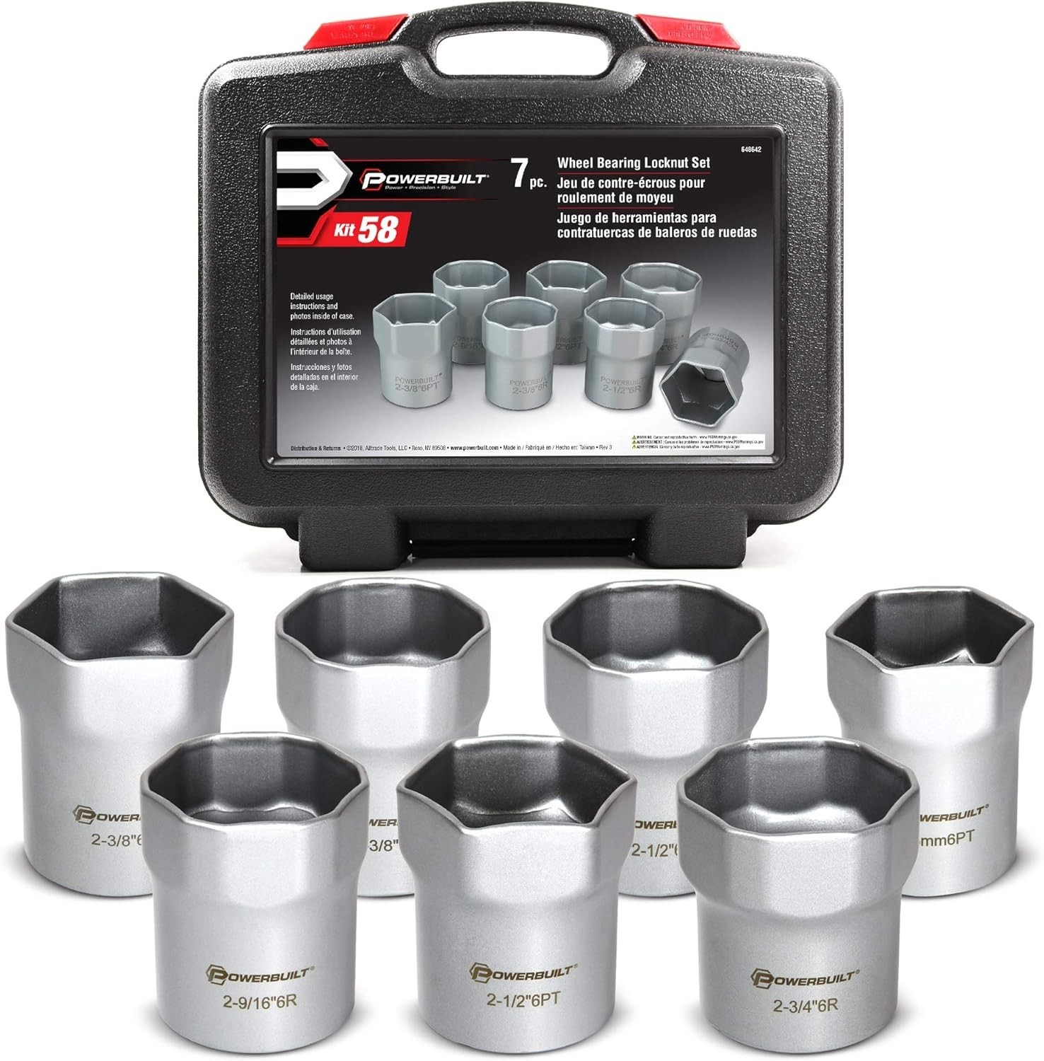 7-Piece Wheel Bearing Socket Set, Hex & Rounded Hex, Silver