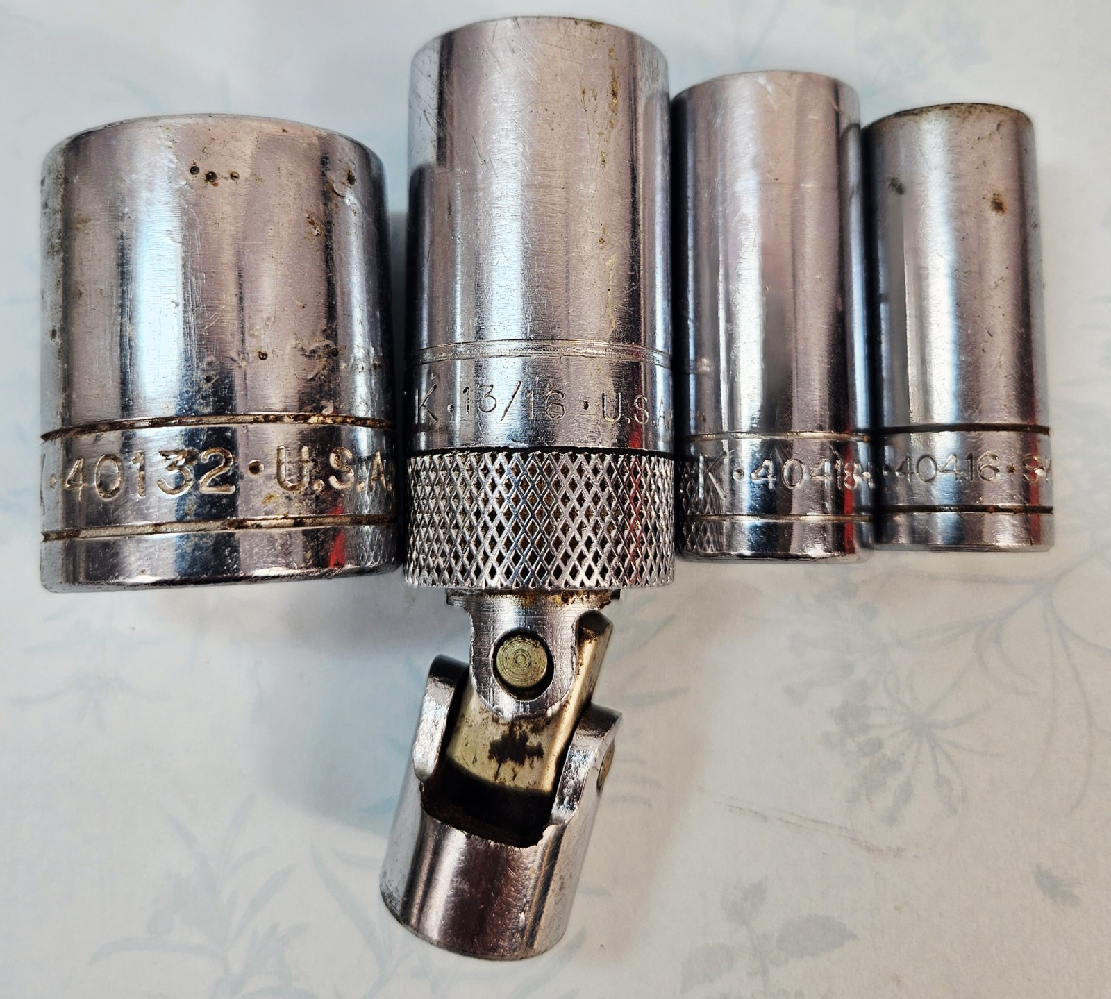 Mixed Lot Of 4 Vintage S-K Sockets Made In USA- 1- 1/2″ and 3 – 3/8″ Drives