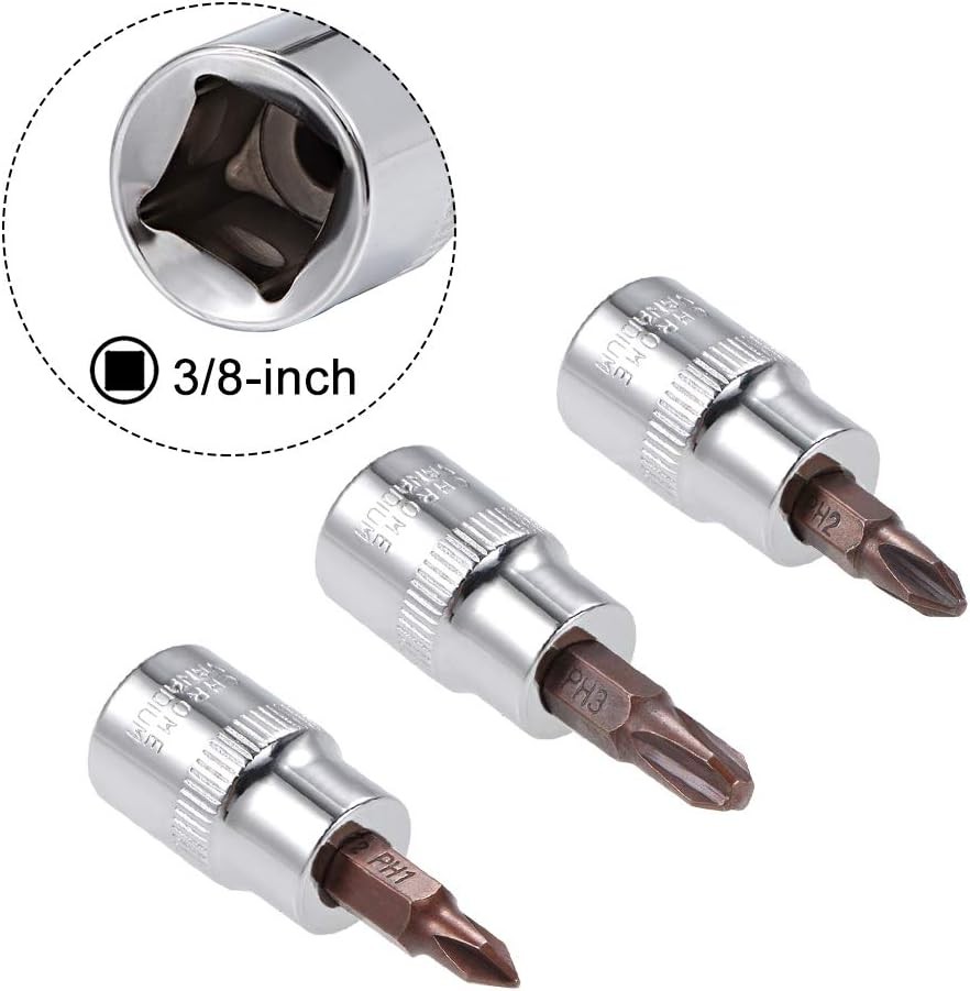 uxcell 3/8″ Drive x PH1 – PH3 Phillips Bit Socket Set, S2 Steel Bits, CR-V…