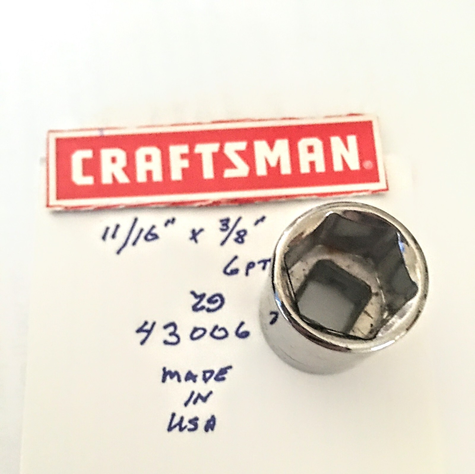 Craftsman 11/16″ x 3/8″ Dr Standard Shallow Socket 6 Pt G2 43006 Made in USA