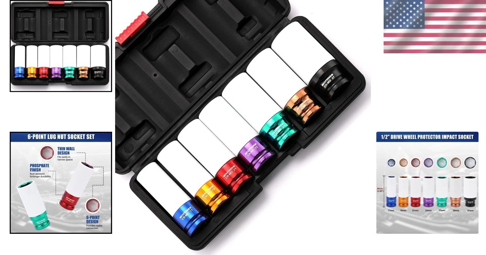 CR-MO 1/2″ Drive Wheel Protector Socket Set – 6 Point & Nylon Sleeve