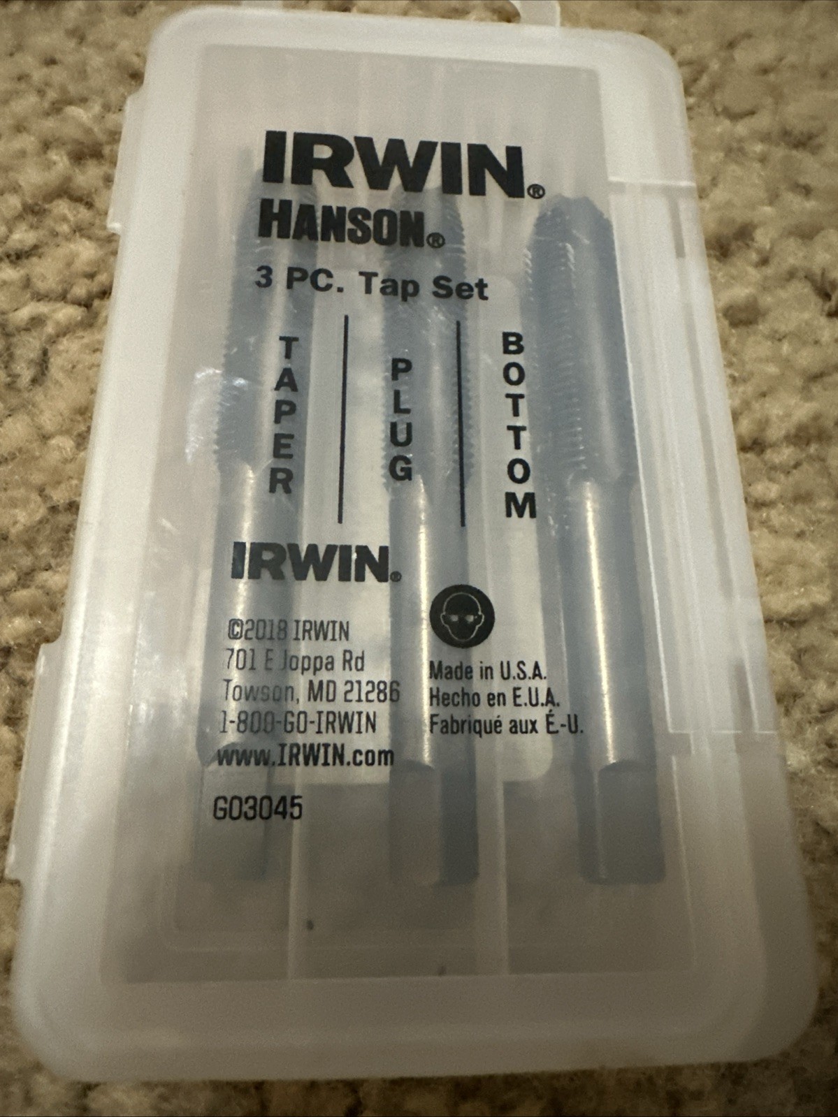 12MM – 1.25 Carbon Steel Tap Set Irwin 2742, 3PC USA Taper, Plug, And Bottom
