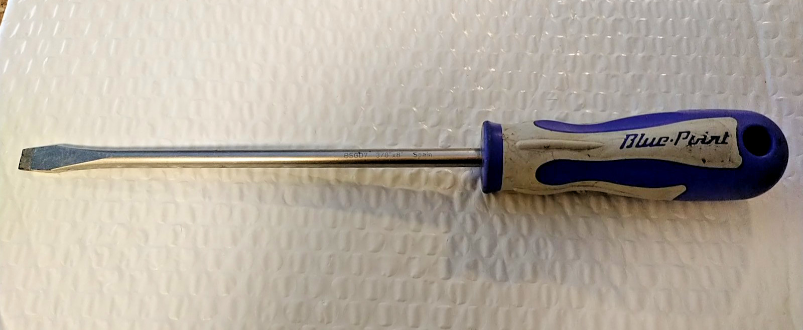 BLUE POINT 3/8″ FLAT / SLOTTED SCREWDRIVER, 12” LONG *COMFORT HANDLE*