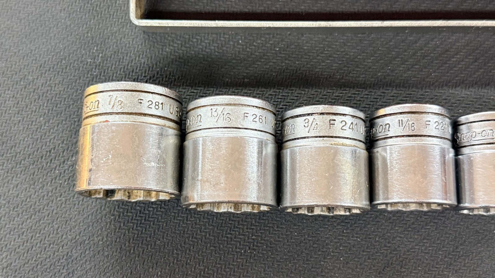Snap On Socket Set F Series- W/ Vintage Metal Holder – 11 Sockets – LOT #2