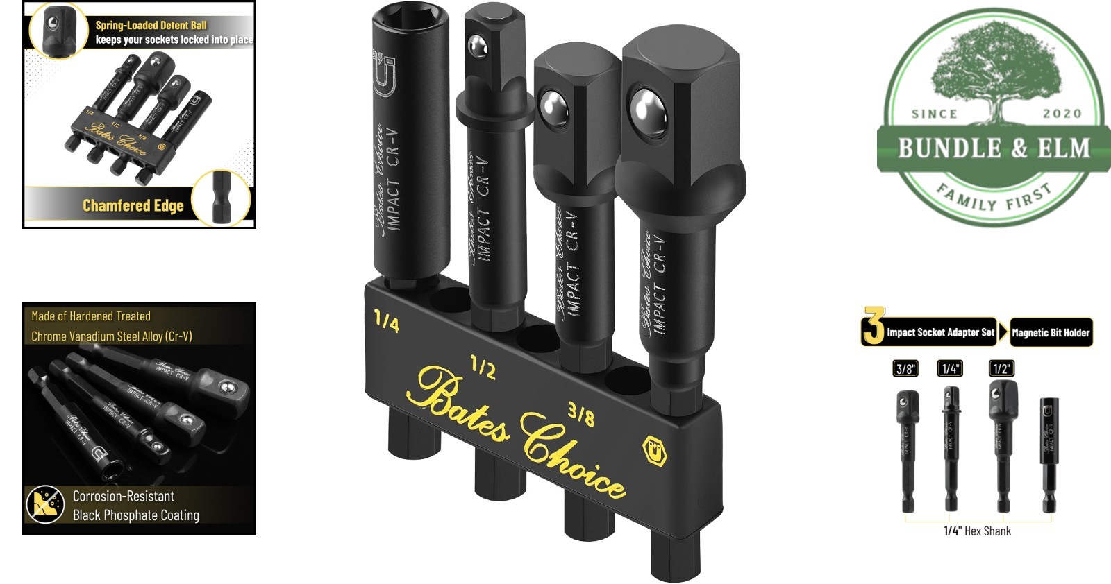4-Piece Hex Shank Impact Socket Set for Drill and Impact Driver Applications